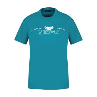 Versace Mens Logo Cotton T-Shirt Teal