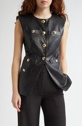 Veronica Beard Tamara Leather Vest in Black at Nordstrom, Size 10
