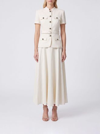 Self Portrait Midi Chemisier Dress in Cr&ecirc;pe with Mandarin Collar and Bow