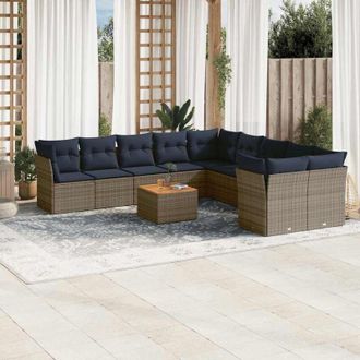 vidaXL Set De Sof&aacute;s De Jard&iacute;n 11 Pzas Y Cojines Rat&aacute;n Sint&eacute;tico Gris Vidaxl