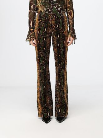 Diane Von F&uuml;rstenberg Python Print Flared Trousers in Stretch Cotton with a Mid-Rise