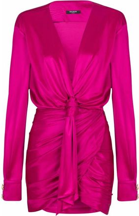 Balmain Korte Gedrapeerde Interlock Jersey Jurk - Dames - Feestkleedjes - Roze - XS - Kleedjes