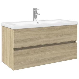 Berkfield Home 2 Piece Bathroom Furniture Set Ceramic & Engineered Wood in Light Tan