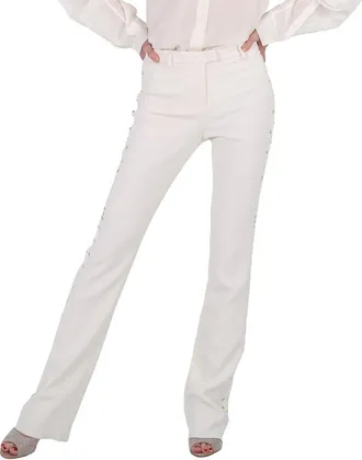 Roberto Cavalli Ladies White Mirror Snake Flared Trousers, Brand Size 38 (US Size 4)