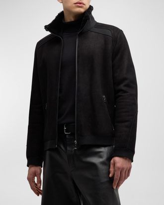 Gorski Mens Shearling Lamb Zip-Front Jacket