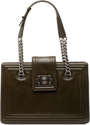 Chanel Green Khaki Leather Shoulder Bag Tote Bag (Pre-Owned)