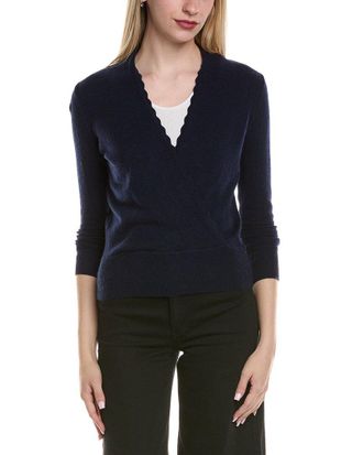 Sofiacashmere Sofiacashmere Modern Faux Wrap Wool & Cashmere-Blend Sweater
