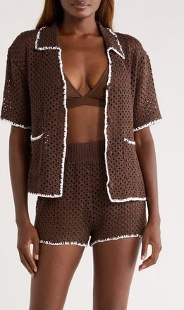 Elan Crochet Button-Up Cover-Up in Brown at Nordstrom, Size X-Small