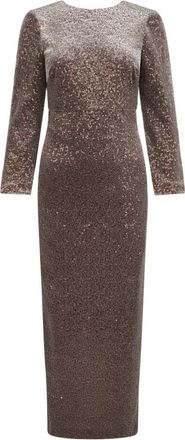 PESERICO Party Dresses, female, Brown, XL, Sequined Long Fitted Dress