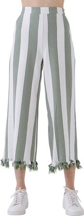 English Factory Stripe Fringe Hem Wide Leg Crop Pants in Green at Nordstrom Rack, Size X-Small