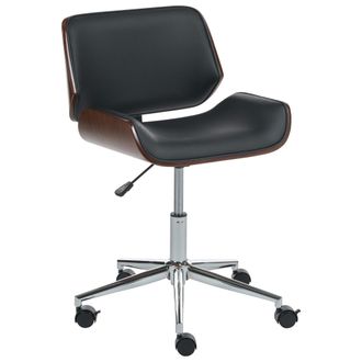 Beliani Silla De Oficina Elegante Funci&oacute;n Giratoria Ajustable Madera Contrachapada Asiento De Piel Sint&eacute;tica De Madera Oscura Y Negro Totowa