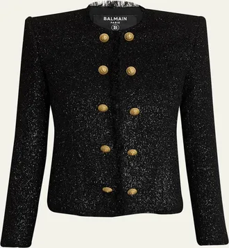 Balmain Buttoned Glitter Tweed Cardigan