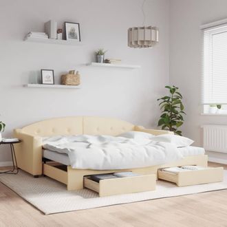 vidaXL Sof&aacute; Cama Nido Con Cajones Tela Color Crema 90x200 Cm Vidaxl