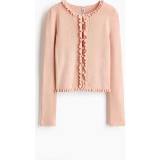H&M Frill-trimmed Cardigan in Peach Pink at Nordstrom, Size Xx-Large