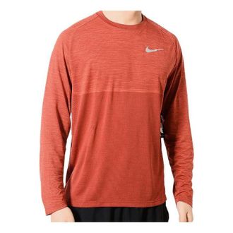 Nike Mens Nike Solid Color Chest Brand Logo Printing Breathable Round Neck Sports Long Sleeves Orange T-Shirt 891425-634