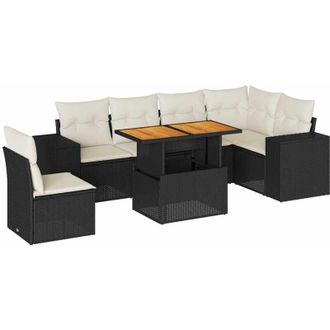 vidaXL Set De Sof&aacute;s De Jard&iacute;n 7 Pzas Con Cojines Rat&aacute;n Sint&eacute;tico Negro Vidaxl