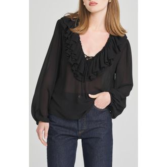 Wayf Agnes Ruffle Top in Black at Nordstrom Rack, Size X-Small