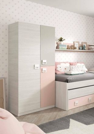 Dmora Guardarropa Manchester, Armario Dormitorio, Mueble Con 3 Puertas Y 3 Baldas Con Barra Perchero, Cm 90x52h200, Gris Y Rosa, Con Embalaje Reforzado - Dm