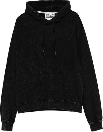 John Richmond Relaxed Fit Black Acid Wash Hoodie