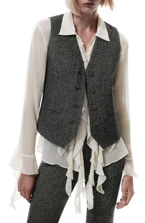 Mango Herringbone Tweed Suit Vest in Grey at Nordstrom, Size Large