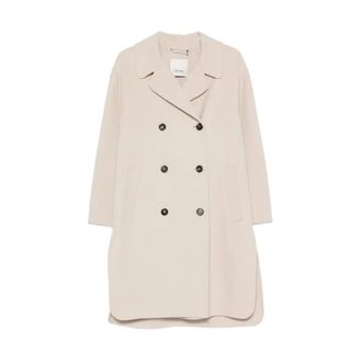 Max Mara Lange Double-Breasted Jas met Knopen - Dames - Mantels - Beige - Maat: S Zijde