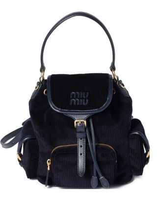 Miu Miu medium corduroy backpack - women - Cotton/Leather - One Size - Blue