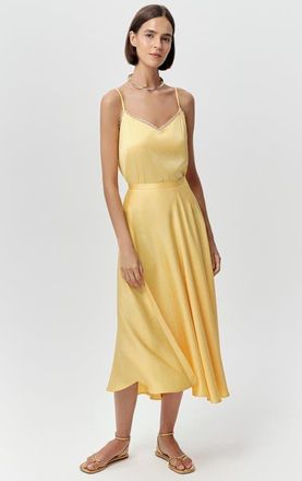 Exquise Aundray Fitted Concealed Zipper Flared Midi Skirt in Yellow at Nordstrom, Size X-Large