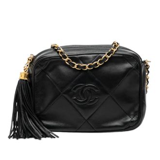 Chanel Pre-owned Womens Cc Quilted Lambskin Tassel Camera Bag - Black Leather - One Size