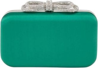 Mach & Mach Satin Clutch in Smaragdgroen met Dubbele Strik - Dames - Clutches - Groen - ONE Size - Tassen