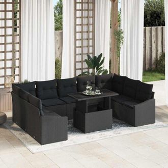 vidaXL Conjunto De Sof&aacute; De Jard&iacute;n 10 Pcs Negro 100 X 55 X 73 Cm Vidaxl