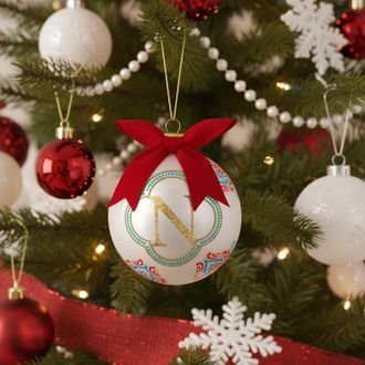 KASANOVA Pallina Natale lettera N bianca 10 cm Royal Garden