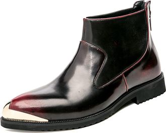 Generic Chelsea Boots For Men Burnished Toe Special Toe Design Vegan Leather Slip On Non Slip Anti-slip Wearable Fashion Pull On(Red,5.5 UK)