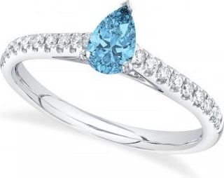 Allurez Pear Blue Topaz Solitaire & Diamond Engagement Ring 14K White Gold (0.69ct)