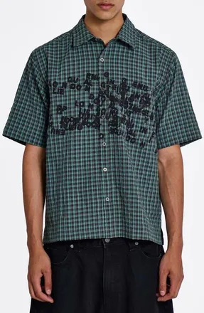 Jaded London Check Oversize Cotton Button-Up Shirt in Green at Nordstrom, Size X-Large