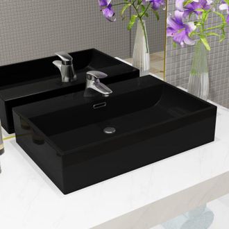 vidaXL Lavandino con Foro Rubinetto Ceramica Nero 60,5x42,5x14,5 cm - Vidaxl