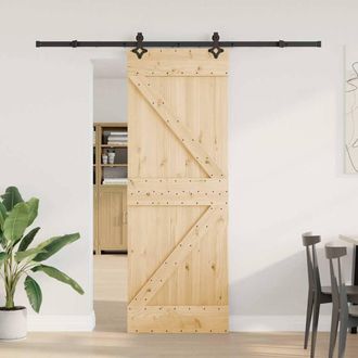 Berkfield Home Sliding Door with Hardware Set 70x210 cm Solid Wood Pine in Brown
