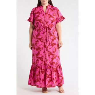 Sugarlips Craney Floral Alna Maxi Shirtdress in Burg-Pink at Nordstrom, Size 1X