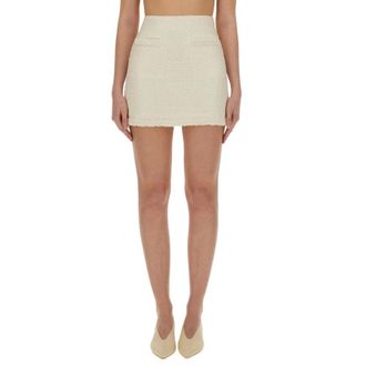Self Portrait Minigonna in Tweed con Orlo Sfrangiato - - Skirts - Donna - Beige - S