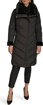 DKNY Water Resistant Chevron Down Puffer Coat in Black at Nordstrom, Size X-Small