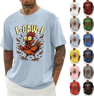 Generic F-CAW-F Shirts Mens Funny Scream Chicken Humor T-Shirt Mens Short Sleeve Crew Neck Halloween Tops Casual Loose F-CAW-F Tshirt Plus Size( 01-05, XXL)
