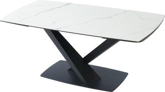 Vente-Unique Mesa de comedor extensible 6 a 10 comensales de cer&aacute;mica y metal - Efecto m&aacute;rmol blanco y negro - MALATA de Pascal MORABITO