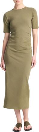 Vince Pima Cotton-Blend Side-Drape Dress In Olive Smoke