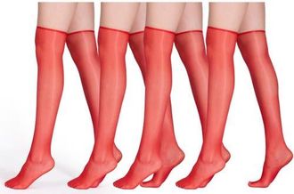 Lechery 4 Pairs of Glossy Sheer Knee-Highs in Red at Nordstrom