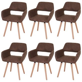 Hhg Hhg - Juego De 6 Sillas De Comedor 429 Ii, Silla De Cocina, Dise&ntilde;o Retro A&ntilde;os 50, Textil, Vintage Marr&oacute;n, Patas Claras