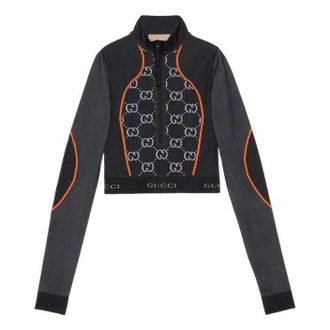 Gucci GG Jersey Jacquard Cropped Top Black Orange 689201-XJEFU-1117