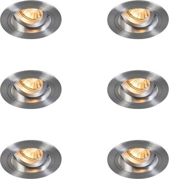 QAZQA Set of 6 Recessed Spotlights Round Aluminium Adjustable - Chuck