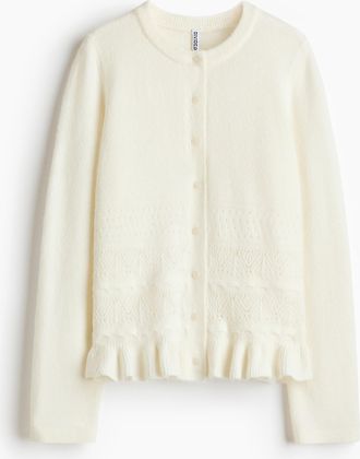 H&M Cardigan in Pointellestrick - White