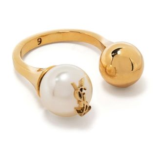 Saint Laurent Rings, female, Yellow, Size: 45 MM Golden Pearl Cassandre Ball Ring