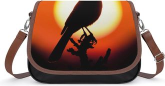 Generic Blue Jay Bird with Sunset Crossbody Bags for Women Fashion Leather Shoulder Handbags With Adjustable Strap