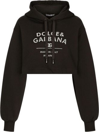 Dolce & Gabbana logo-print cotton-blend hoodie - women - Polyester/Cotton - 40 - Black